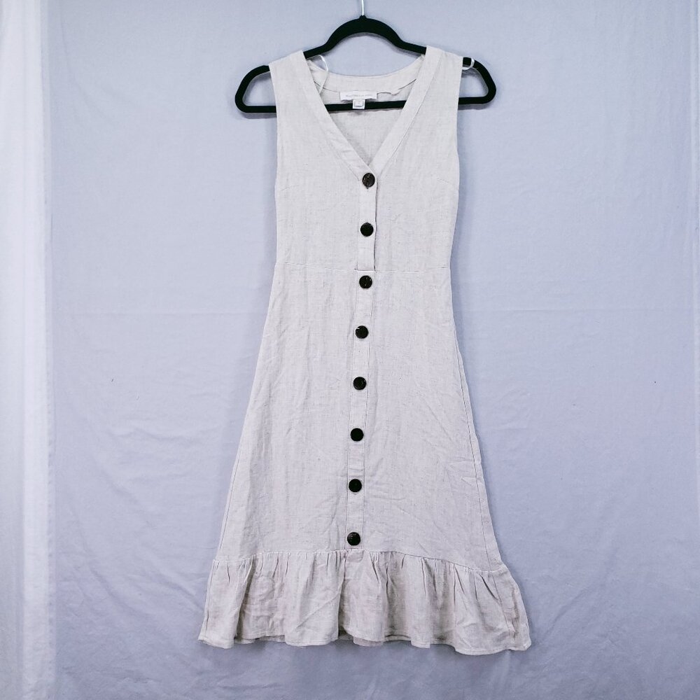 Monteau Los Angeles Light Beige Linen Blend Lightweight A Line Dress S